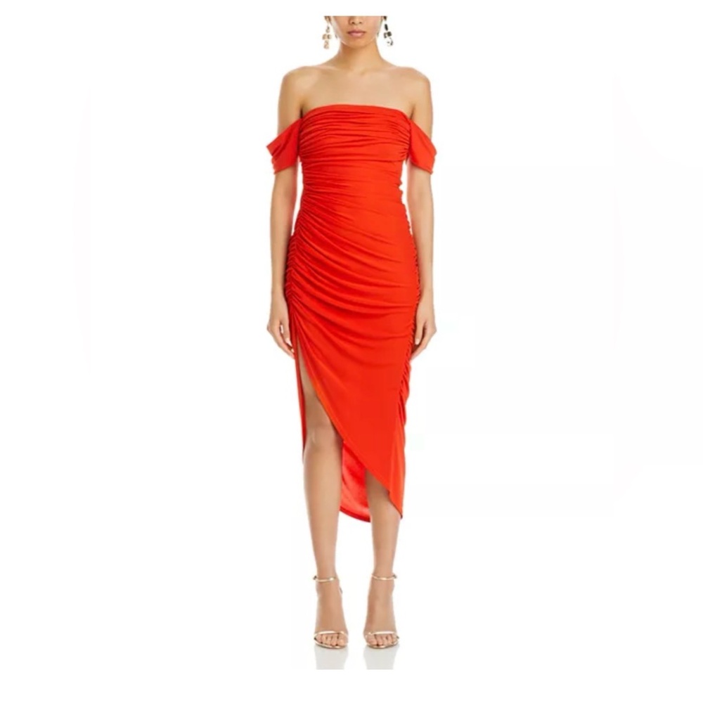 NEW Cinq à Sept Delaney Off The Shoulder Ruched Midi Dress, Size 2